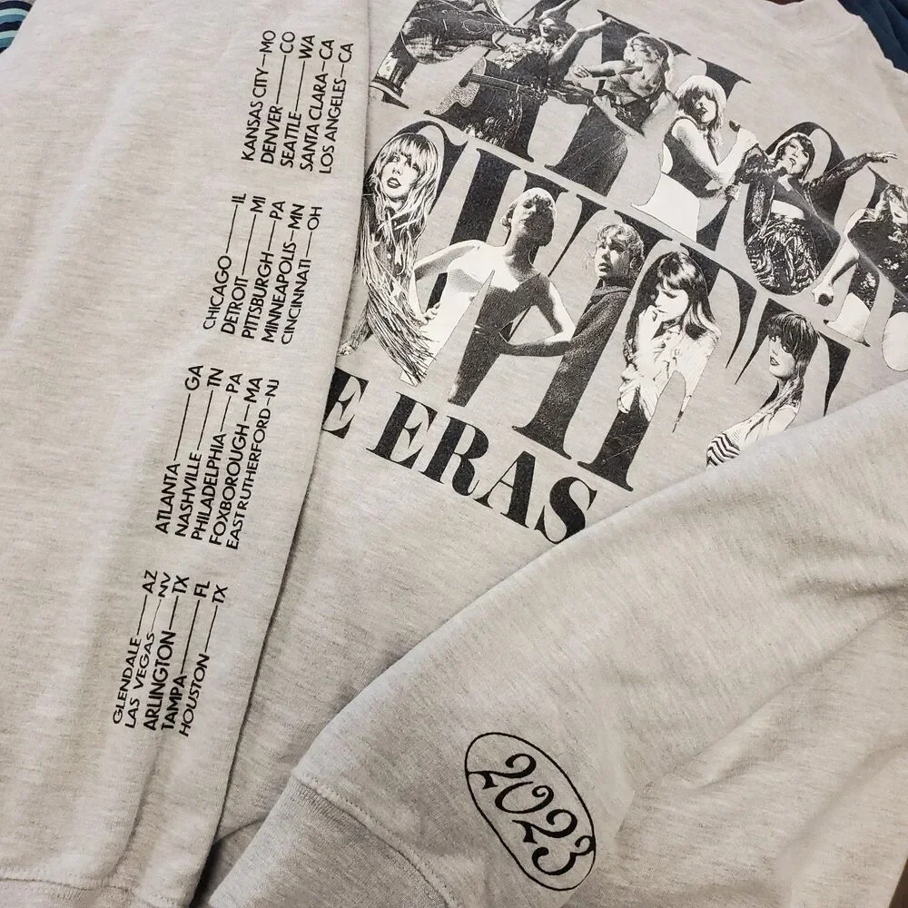 TAYLOR SWIFT Sweater Adult XL Gray THE ERAS TOUR Sweatshirt Music Concert Merch